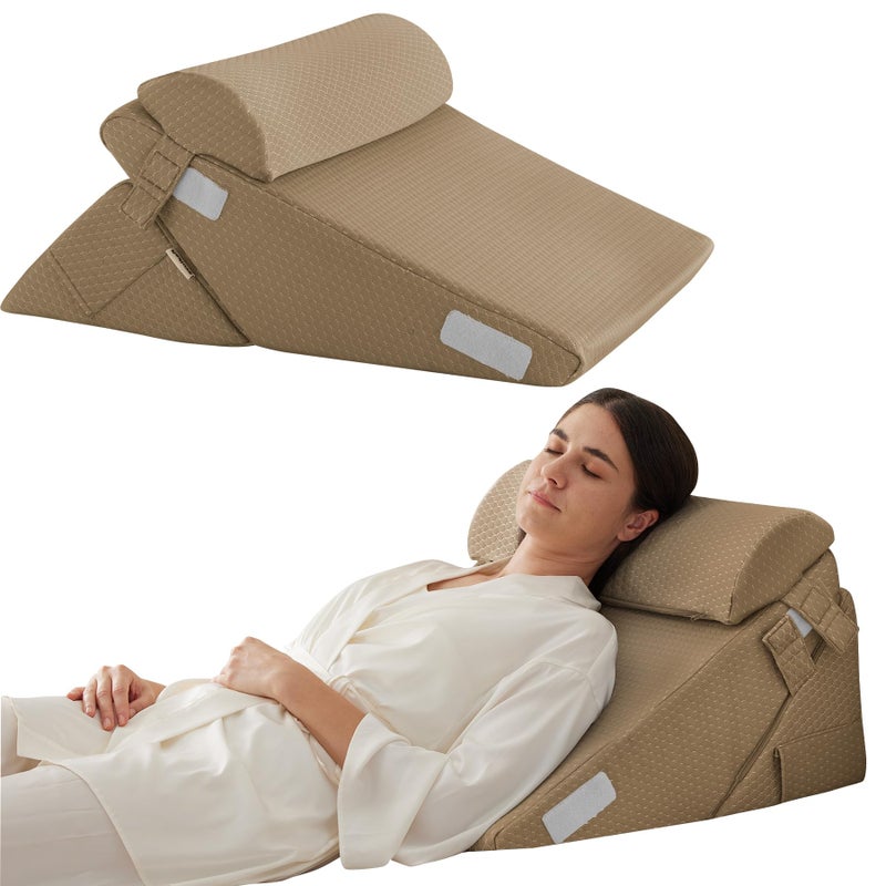 Bedluxe 3Pcs Orthopedic Bed Wedge Pillow Set Foam Wedge Pillow Post Surgery for Back Leg and Knee Support Adjustable 912 Inch Folding Triangle Pillow for Sleeping Acid Reflux Snoring Brown